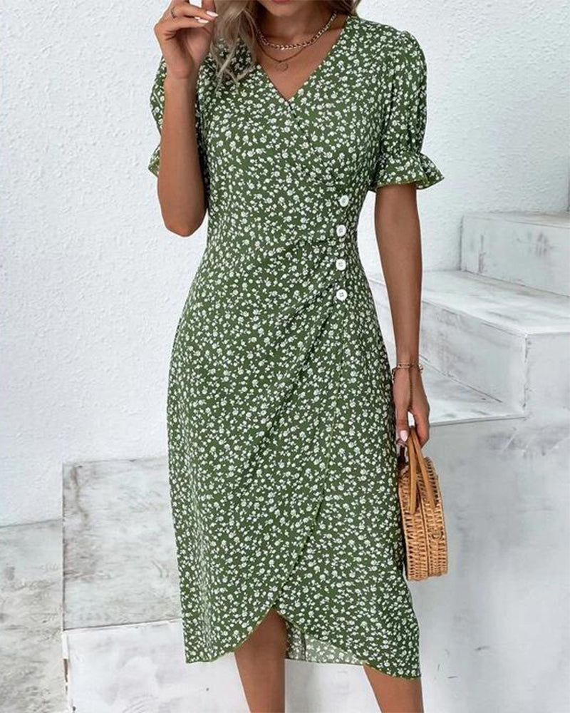 Daysi™ - Floral Print V-Neck Dress