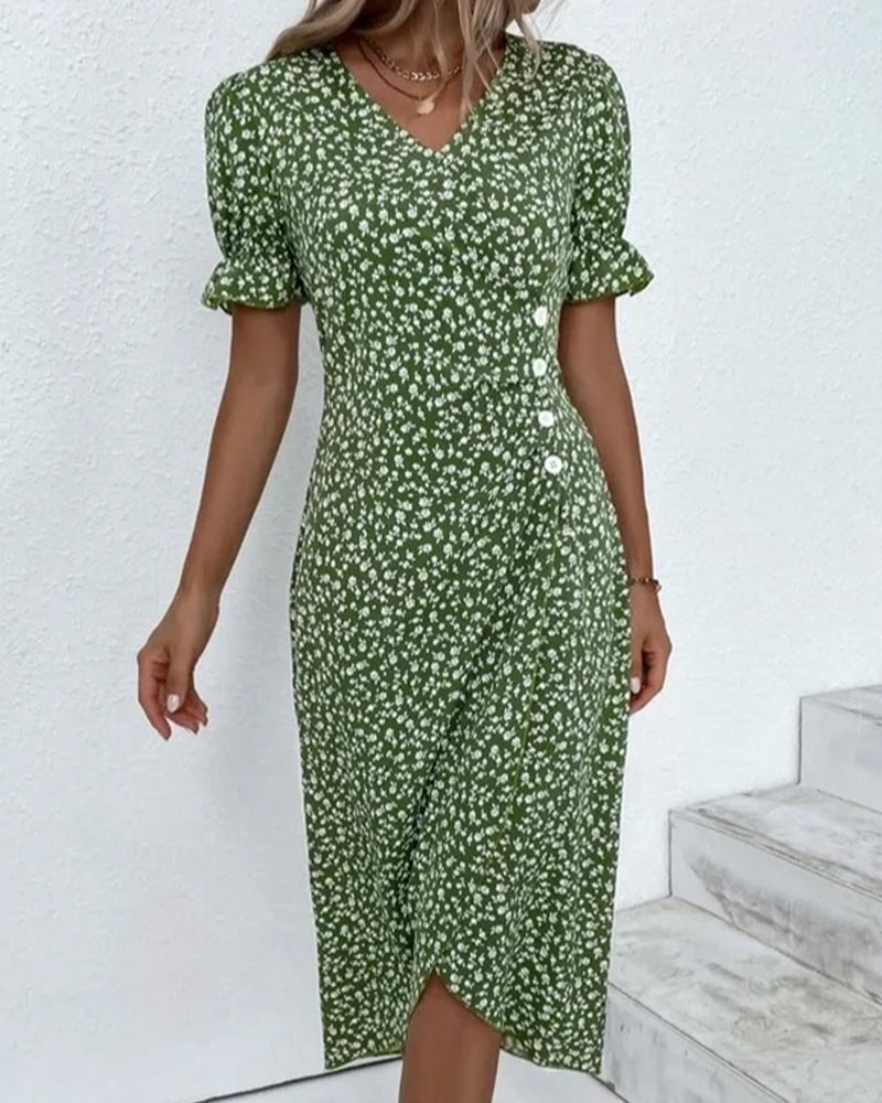 Daysi™ - Floral Print V-Neck Dress