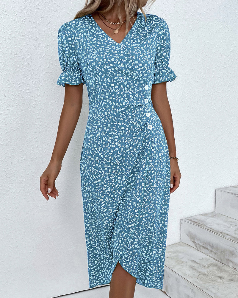 Daysi™ - Floral Print V-Neck Dress