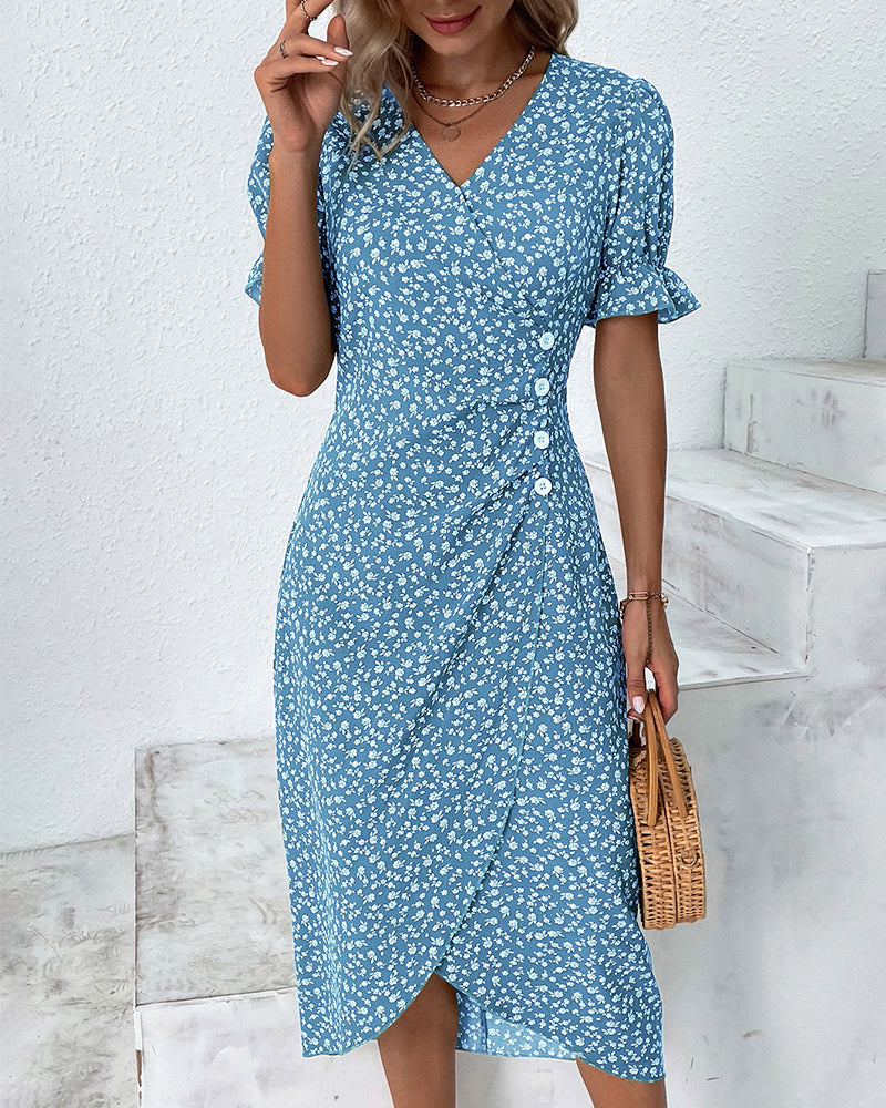 Daysi™ - Floral Print V-Neck Dress