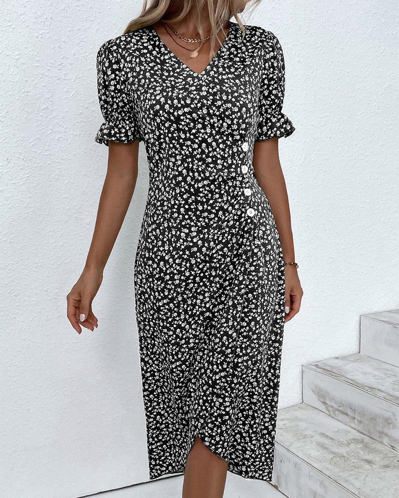Daysi™ - Floral Print V-Neck Dress