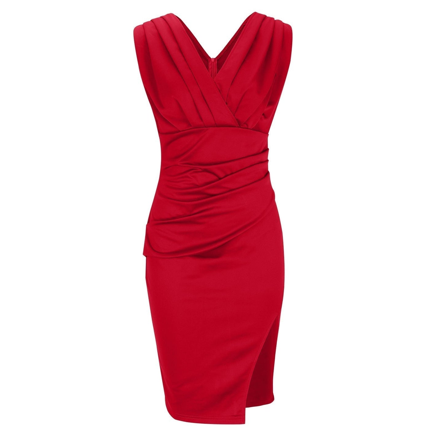 Isa™ - Luxurious Short Dress with V-Neck and Leg Slit