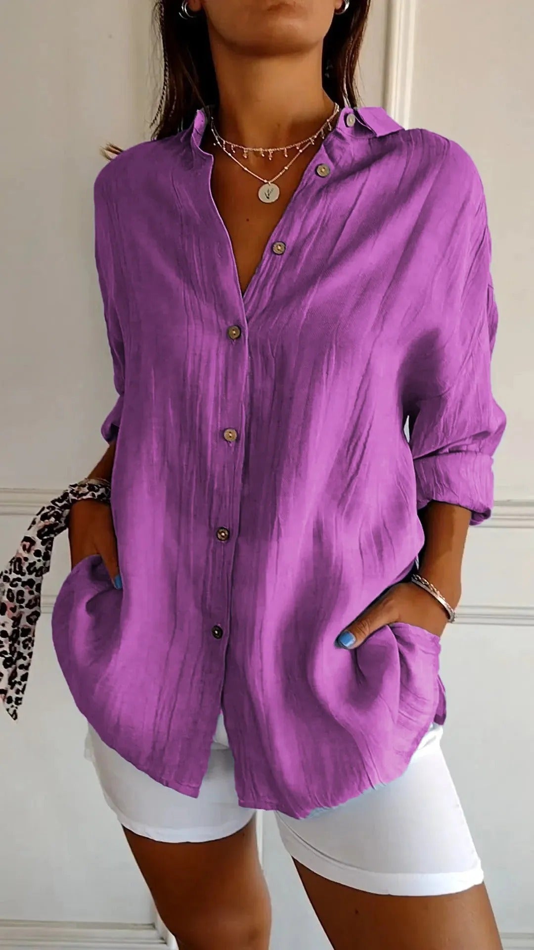 Eyén™ - Pleated Button-Up Shirt