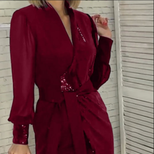 Elea™ - Sequin Dress with V-Neck
