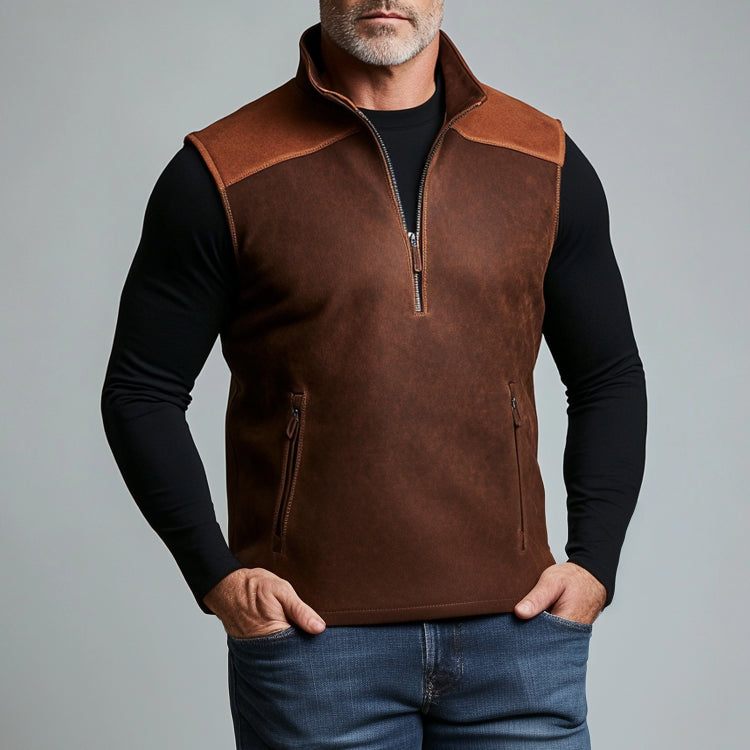 Carter™ - Men's Suede Stand Collar Half Zipper Pocket Vest