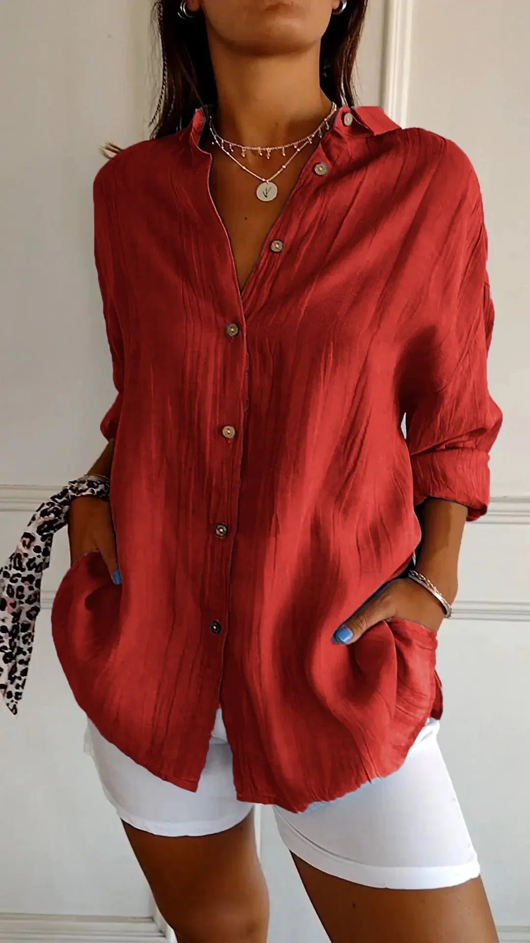 Eyén™ - Pleated Button-Up Shirt