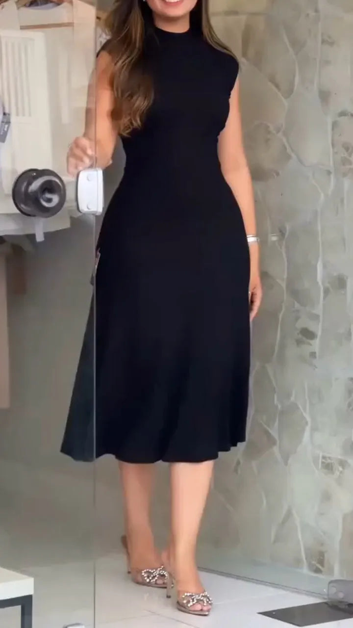 Pía - Casual Round Neck High Collar Dress