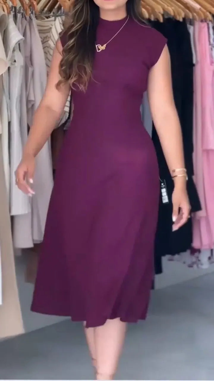Pía - Casual Round Neck High Collar Dress