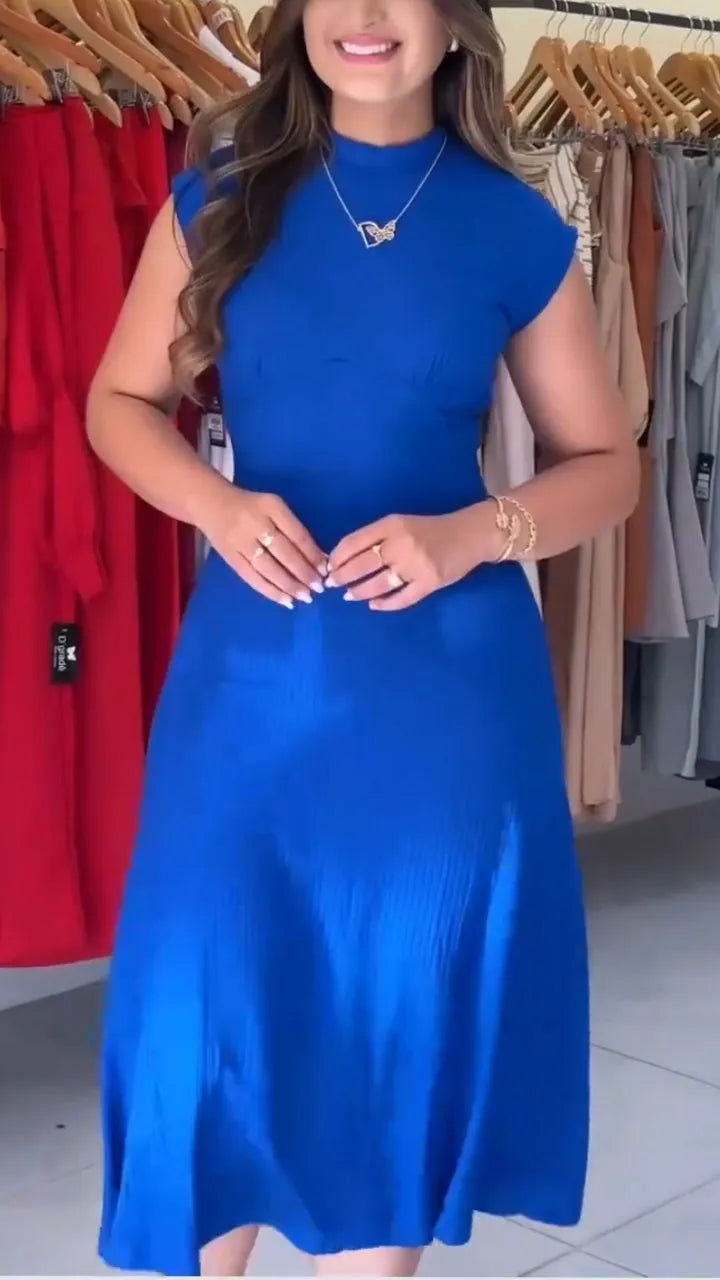 Pía - Casual Round Neck High Collar Dress