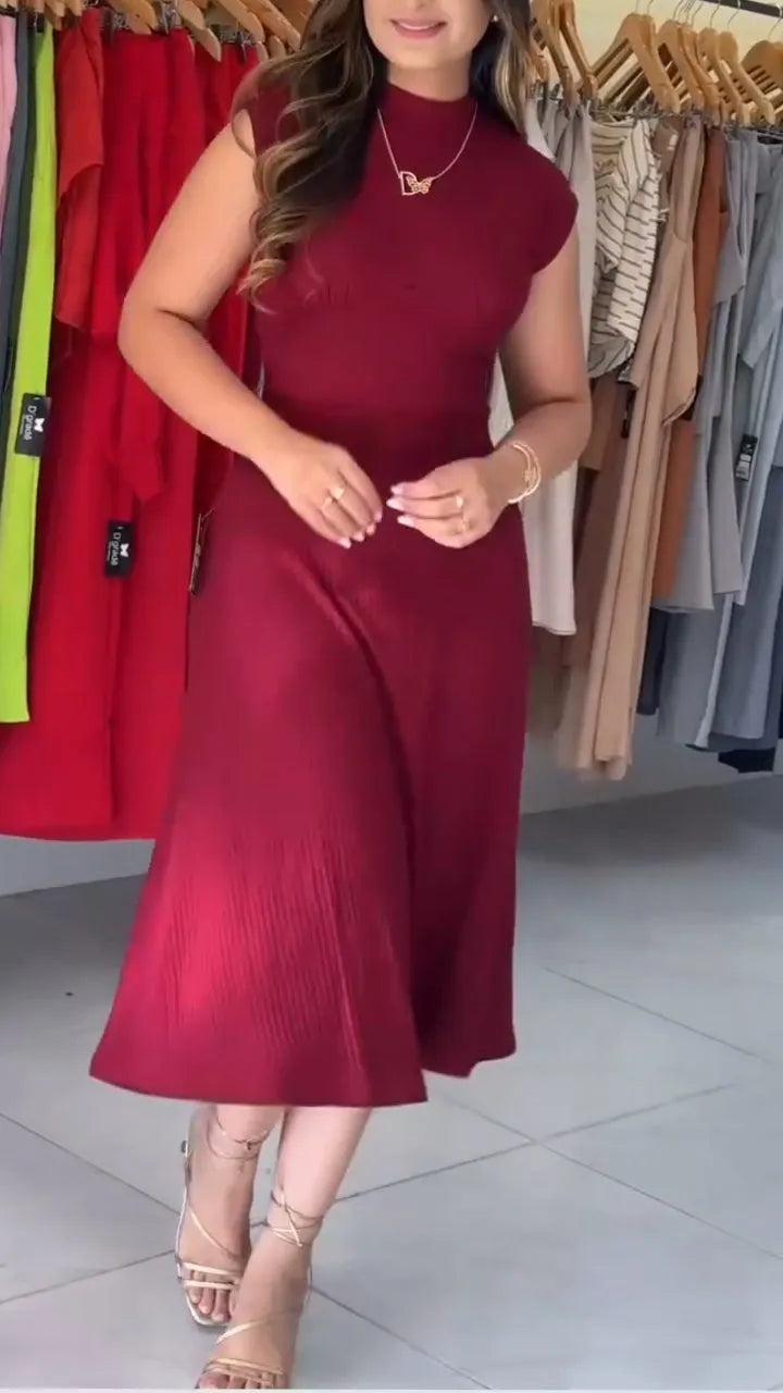 Pía - Casual Round Neck High Collar Dress