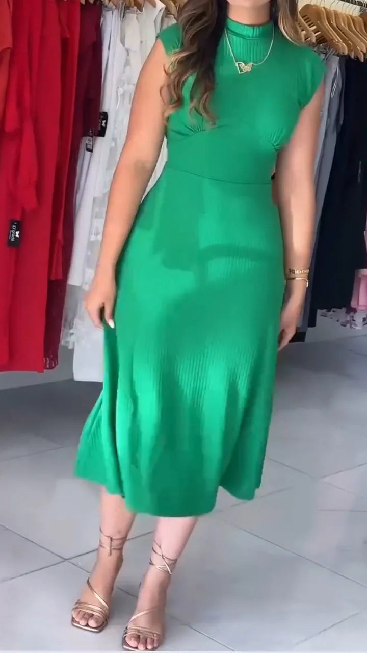 Pía - Casual Round Neck High Collar Dress