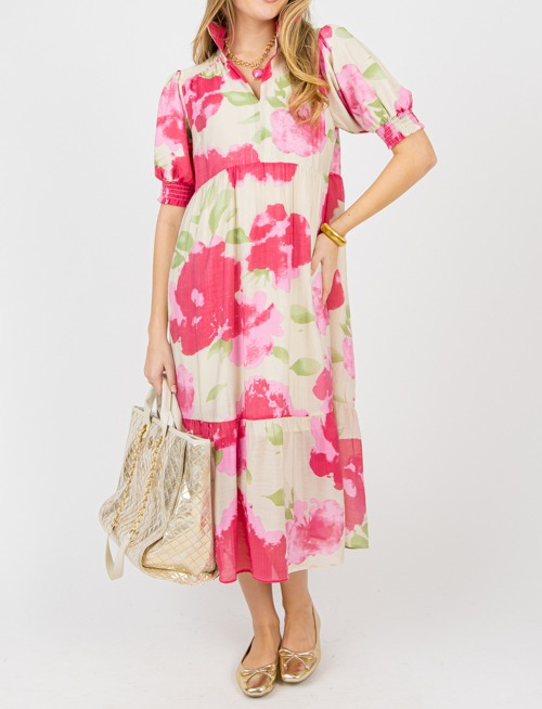 Yone™ - Abstract Floral Print Midi Dress