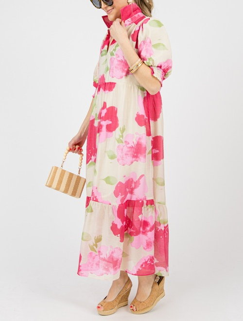Yone™ - Abstract Floral Print Midi Dress