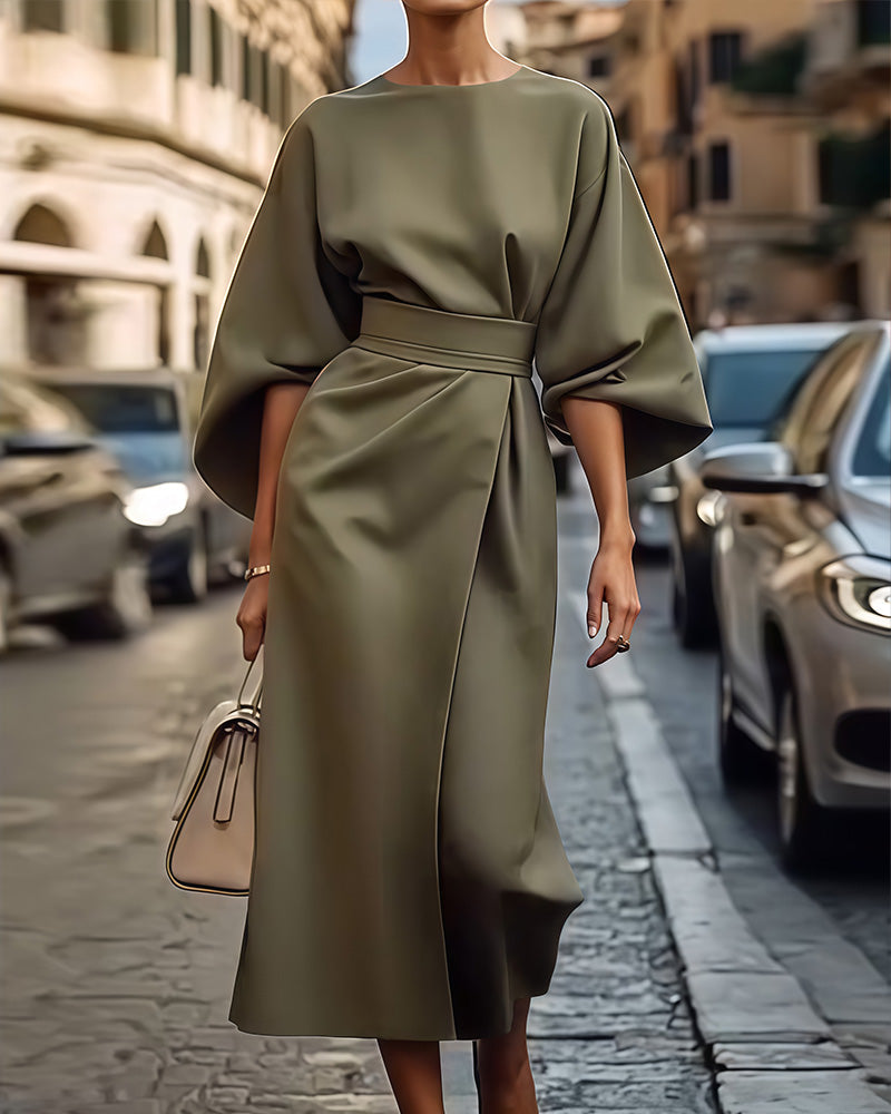 Nuru™ - Dress with Elegant Puff Sleeves and Belt