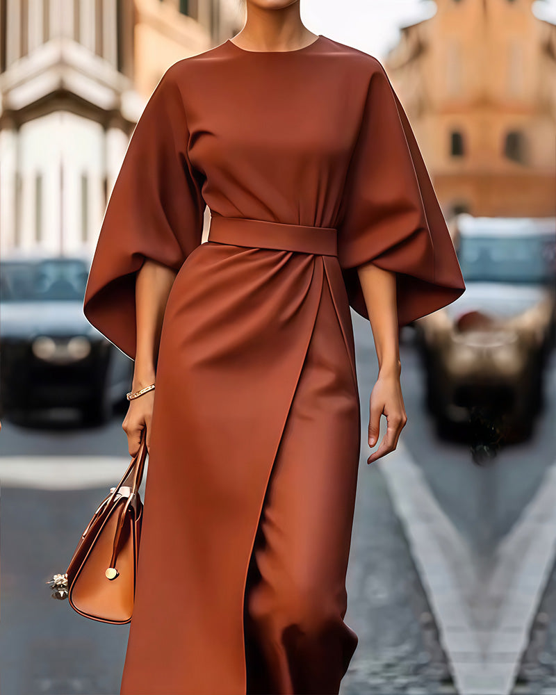 Nuru™ - Dress with Elegant Puff Sleeves and Belt