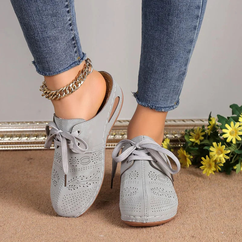 Women's Chunky Leather Sculpted Wedge Heel Shoes