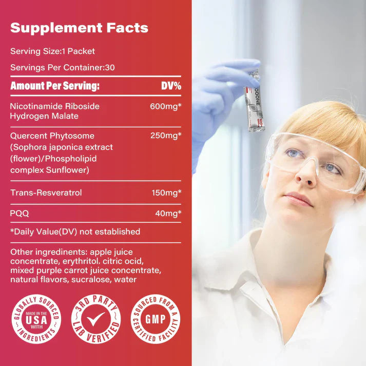 ZOOONE NR1000 - NAD+ Berry Flavor Drink Mix for Skin Aging Support, Energy, and Focus - 30 Pack