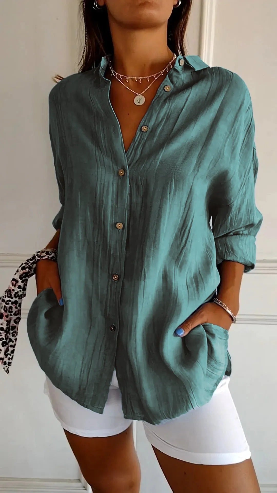 Eyén™ - Pleated Button-Up Shirt