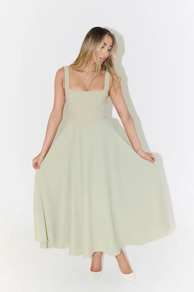 Blake™ - Midi Dress with Square Neckline and High Waist