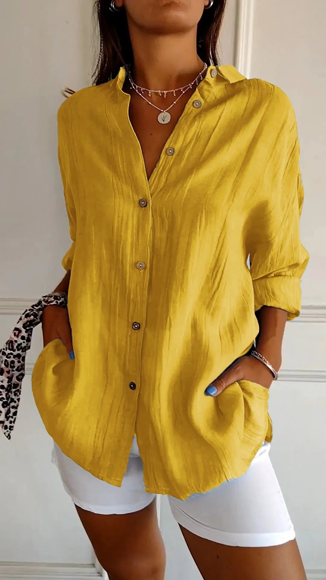 Eyén™ - Pleated Button-Up Shirt