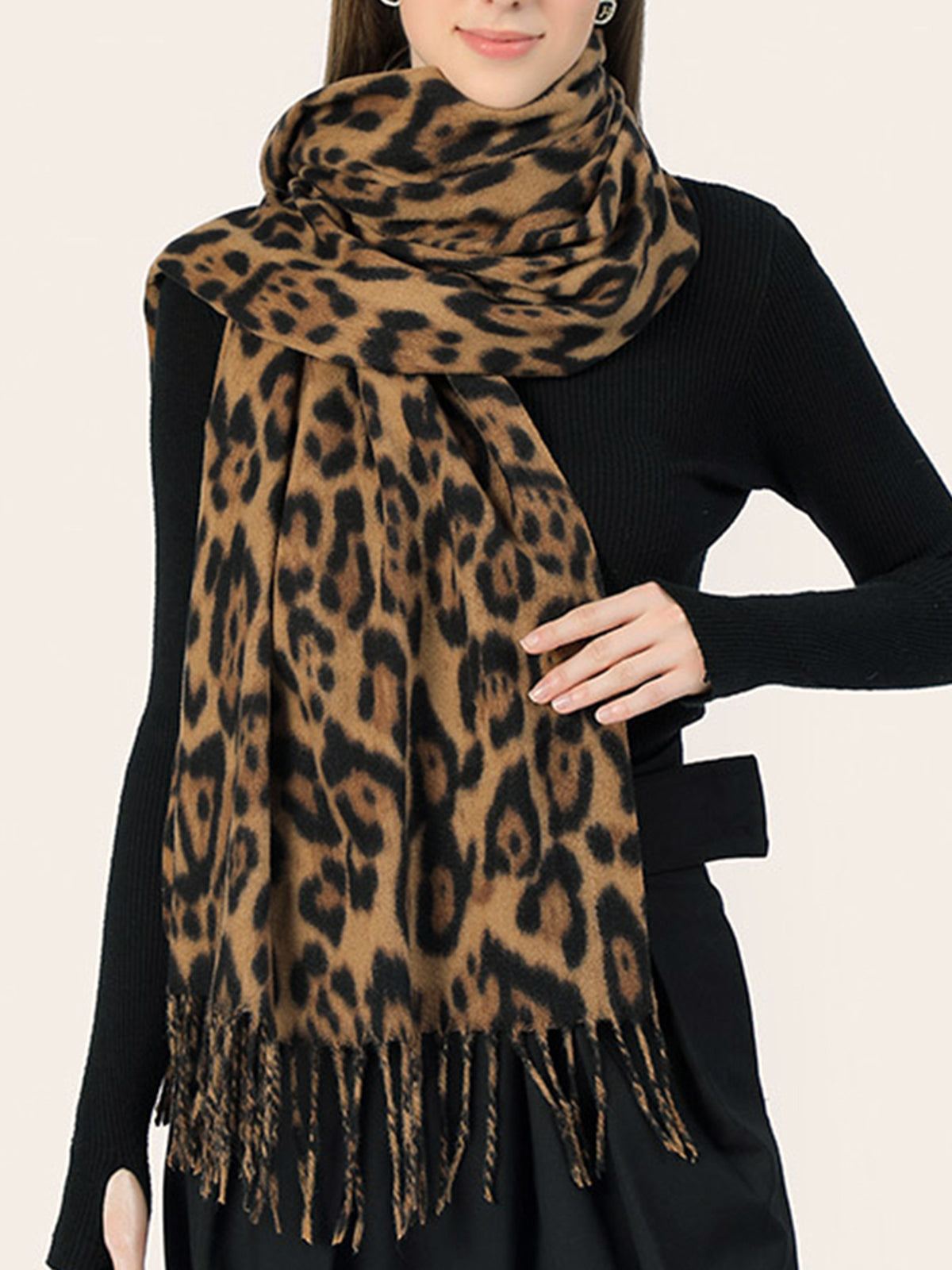 Linsi™ - Scarf with Leopard Print Tassel