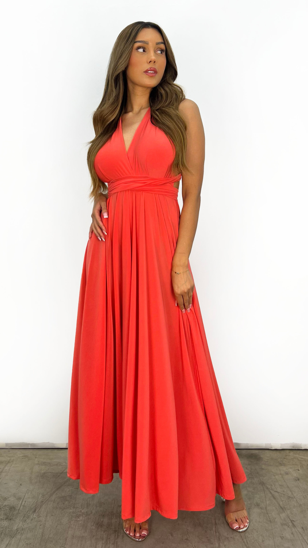 Sarisha™ - Elegant Long V-Neck Dress