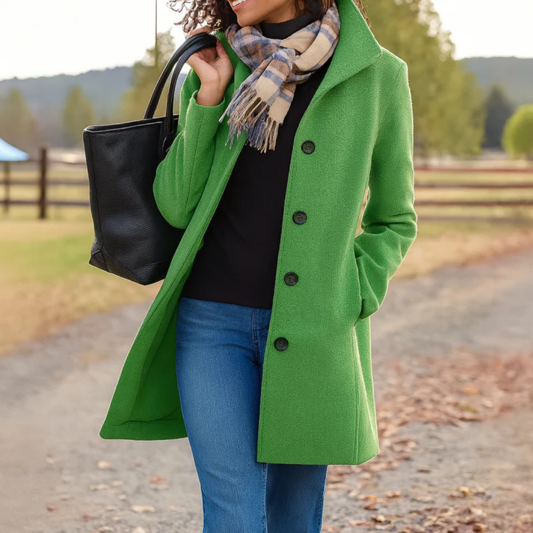 Elena – Chic Long Coat with Classic Button Design