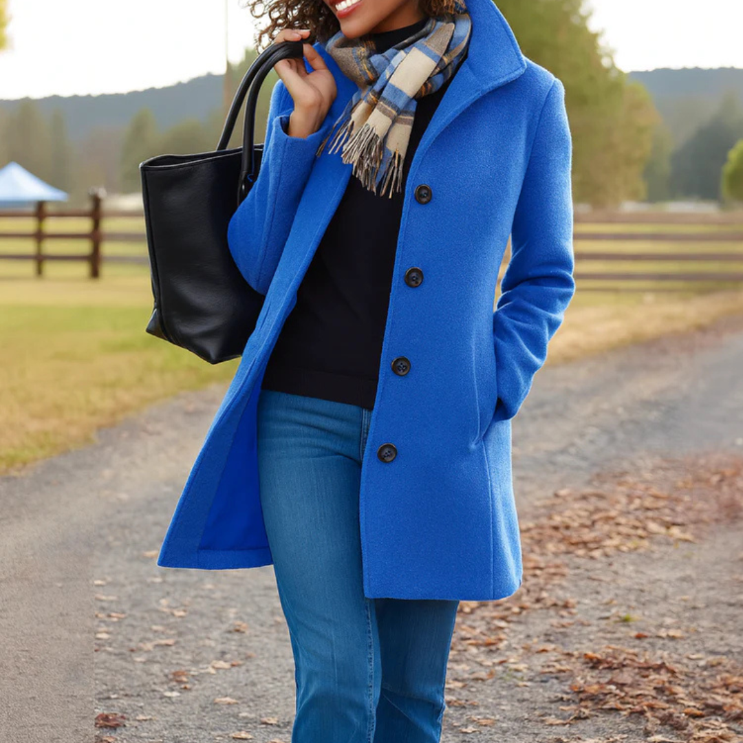 Elena – Chic Long Coat with Classic Button Design