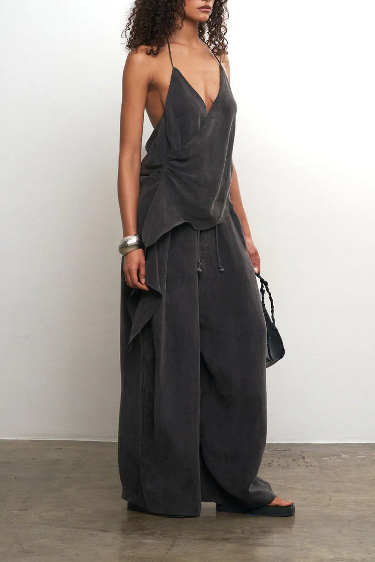 Elenne - Urban Set with Draped Top and Wide-Leg Trousers