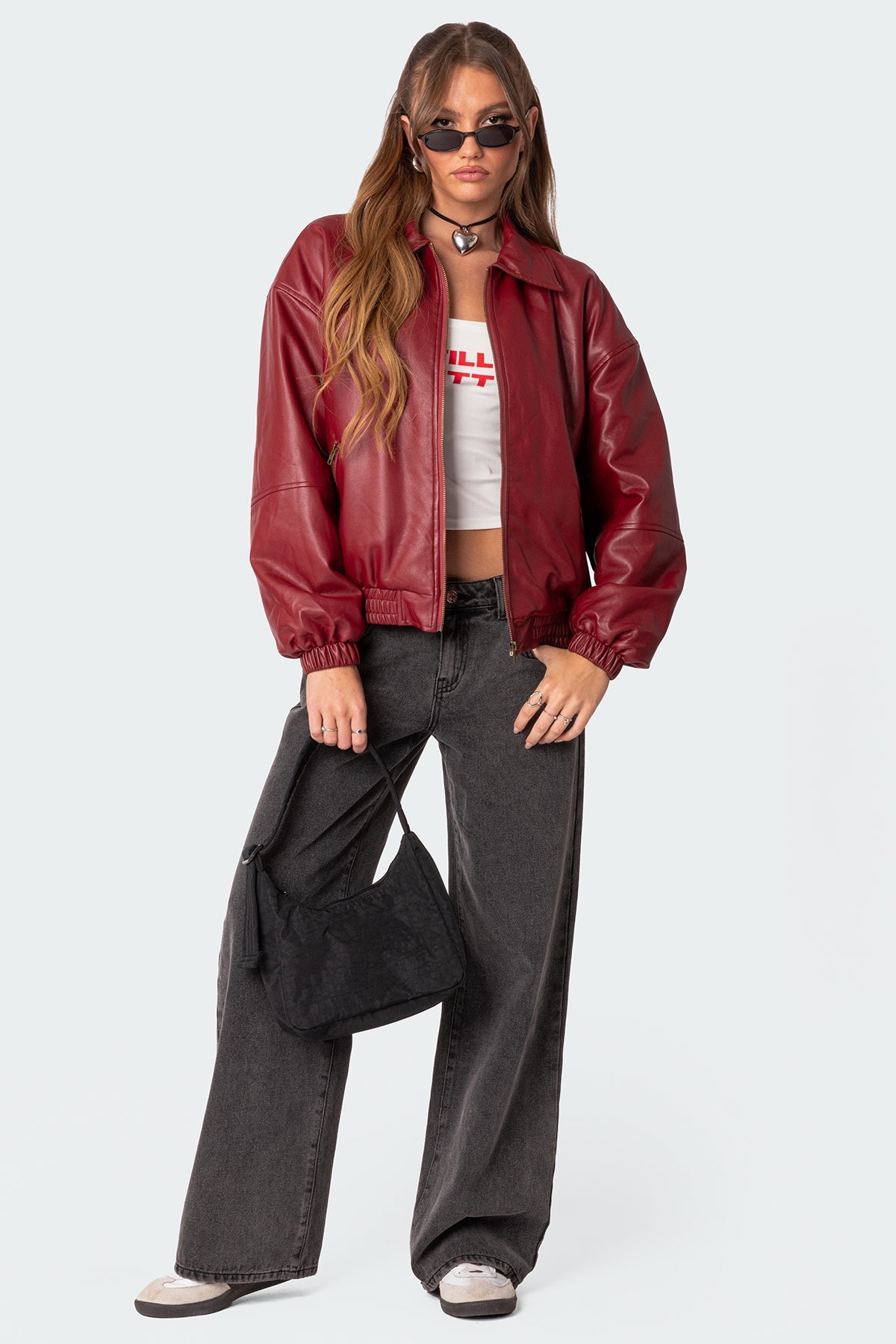 Nata - Oversized Faux Leather Bomber Jacket