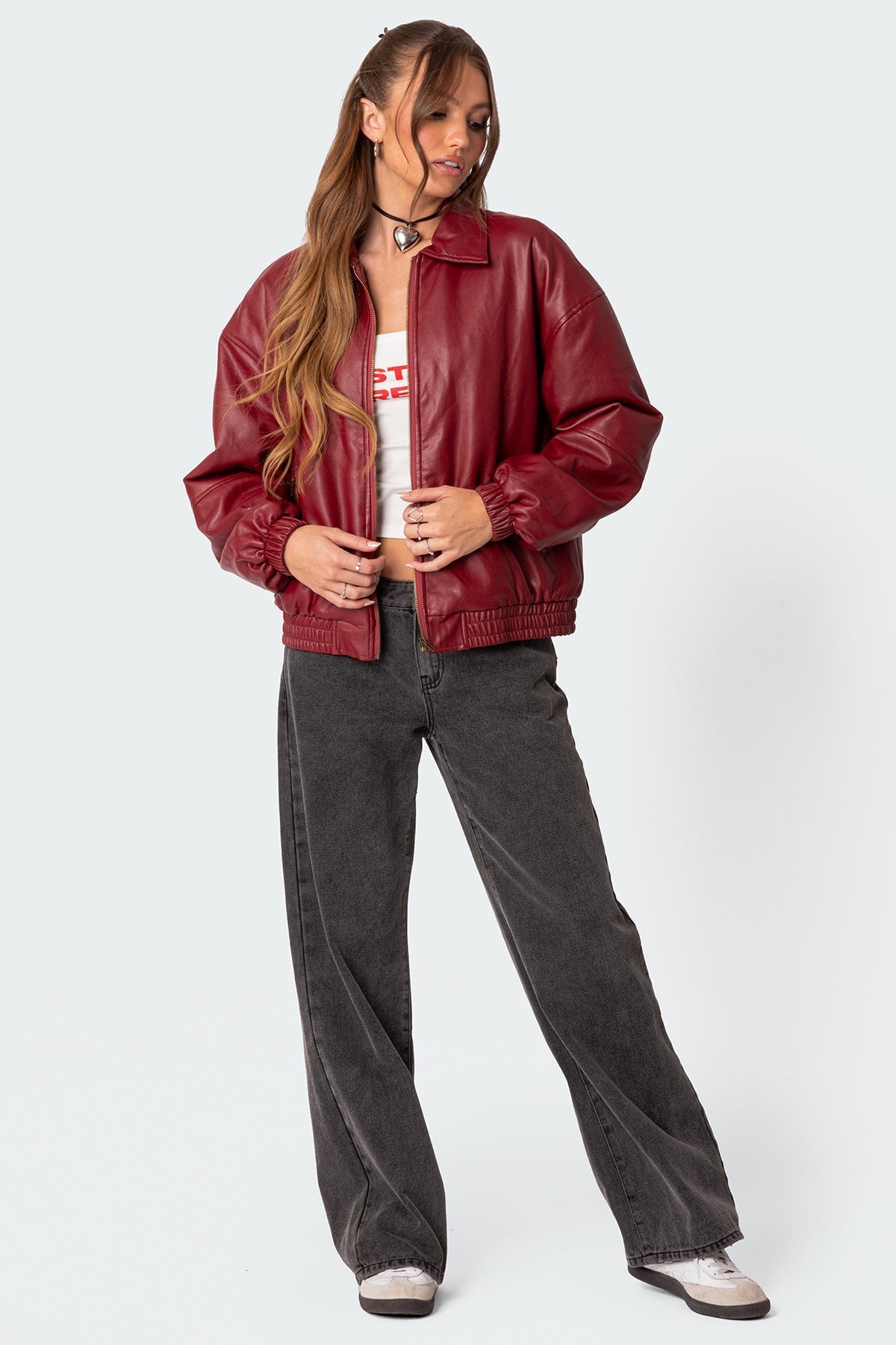 Nata - Oversized Faux Leather Bomber Jacket