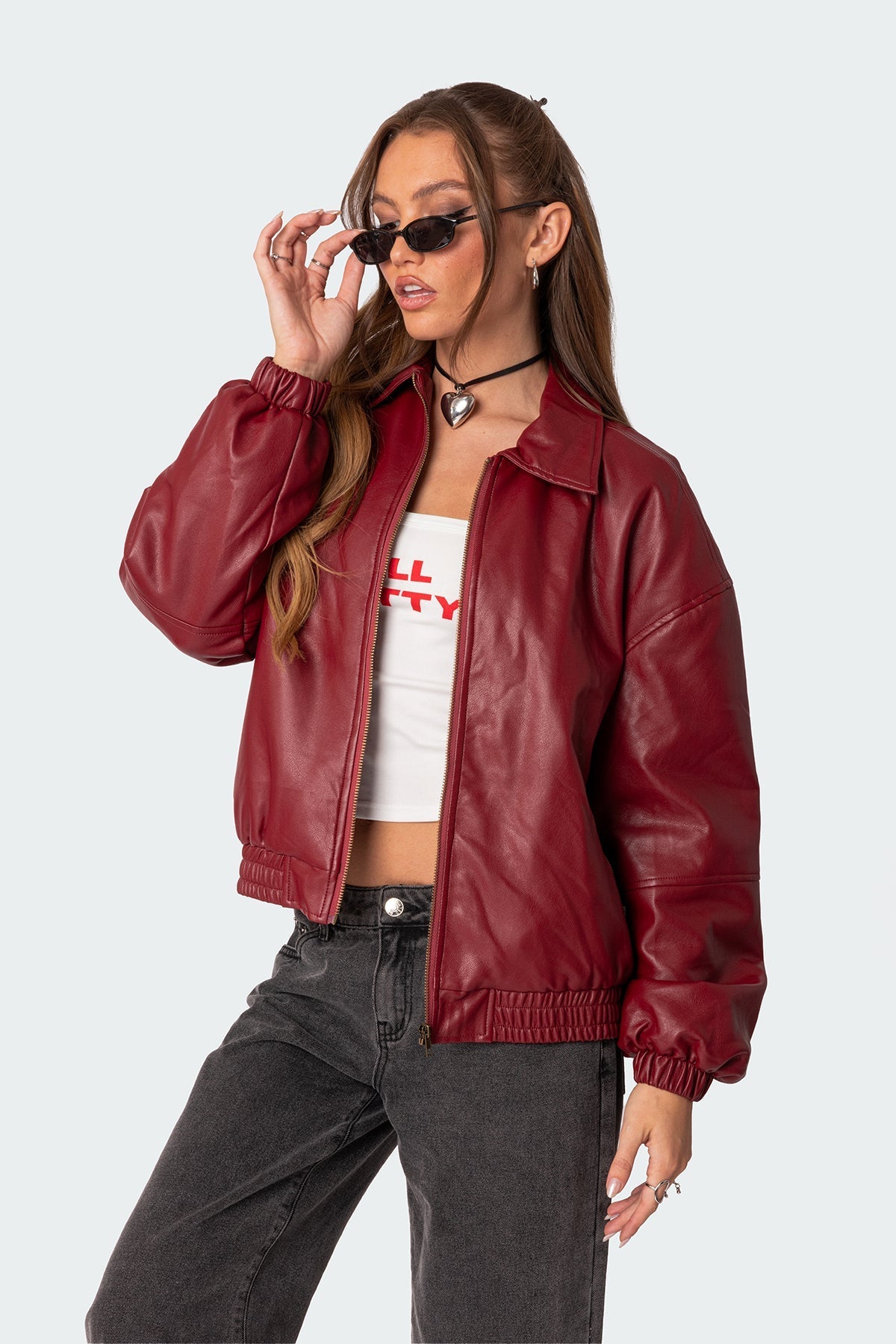 Nata - Oversized Faux Leather Bomber Jacket