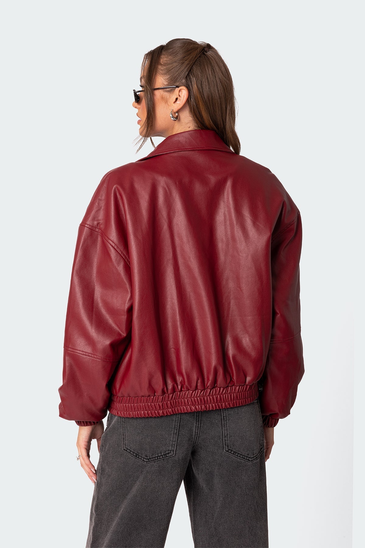 Nata - Oversized Faux Leather Bomber Jacket