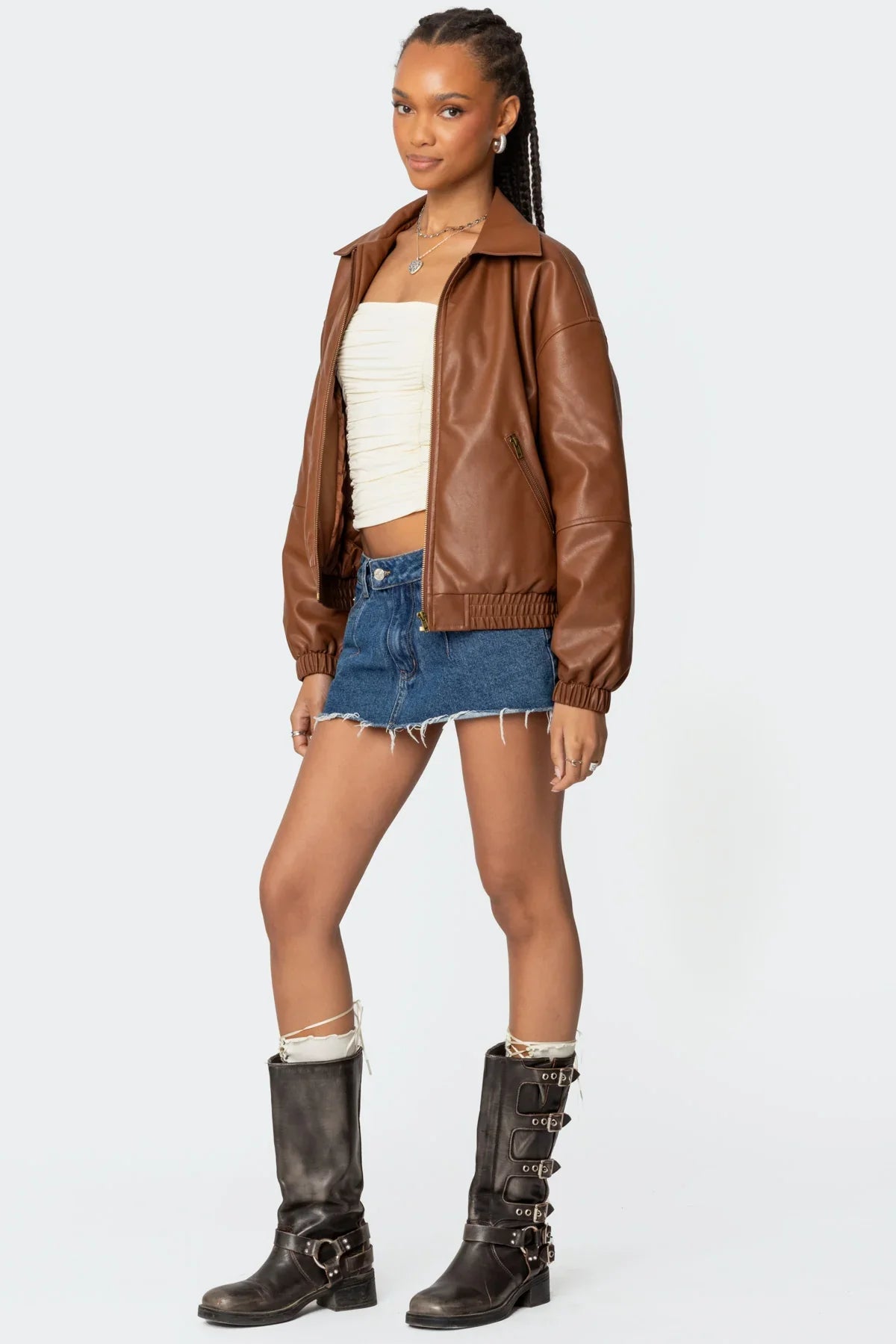 Nata - Oversized Faux Leather Bomber Jacket