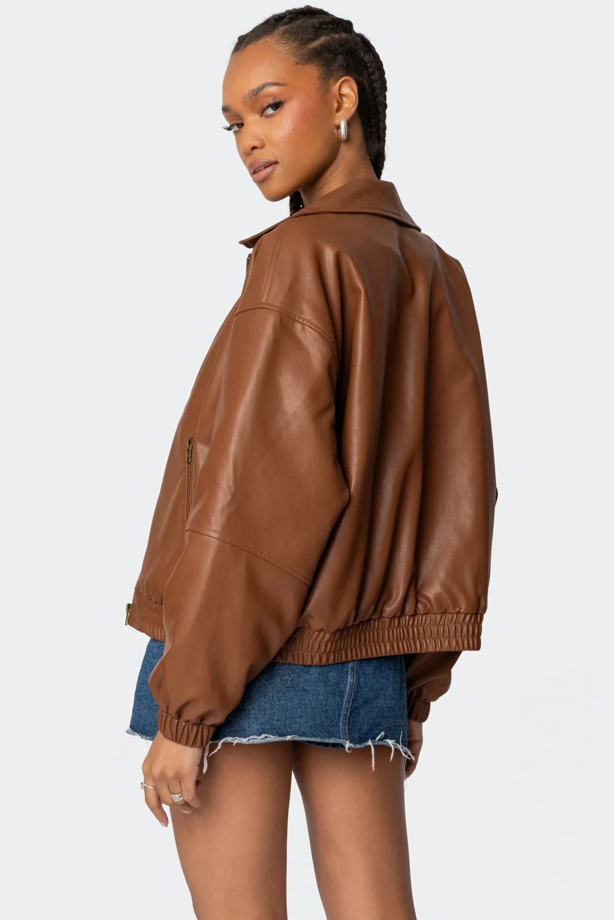 Nata - Oversized Faux Leather Bomber Jacket