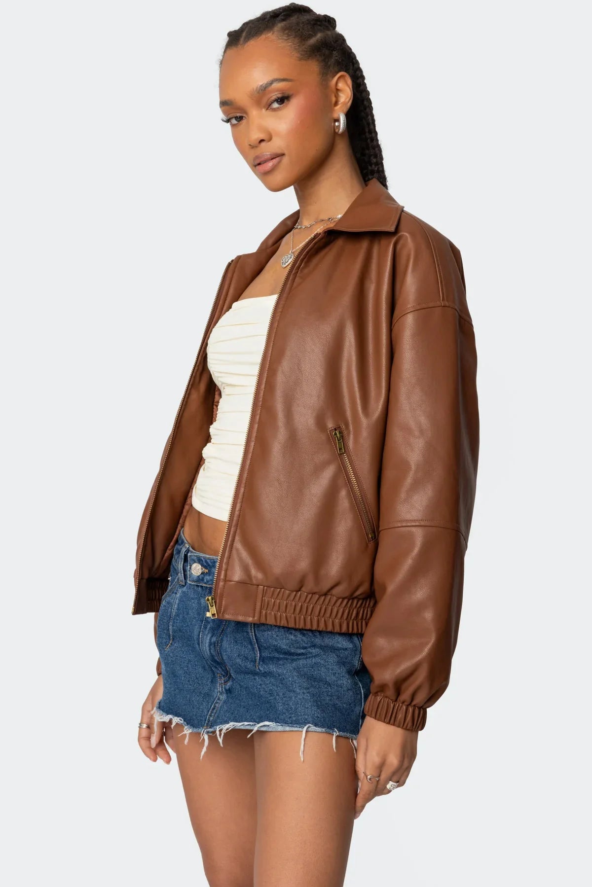 Nata - Oversized Faux Leather Bomber Jacket