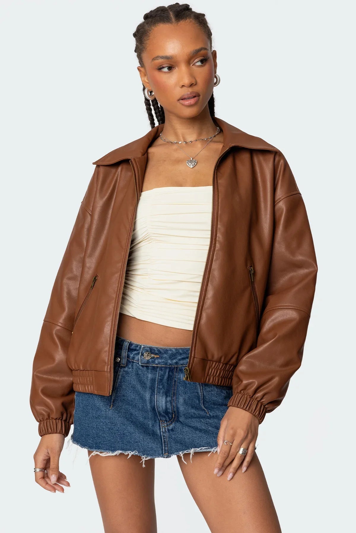 Nata - Oversized Faux Leather Bomber Jacket