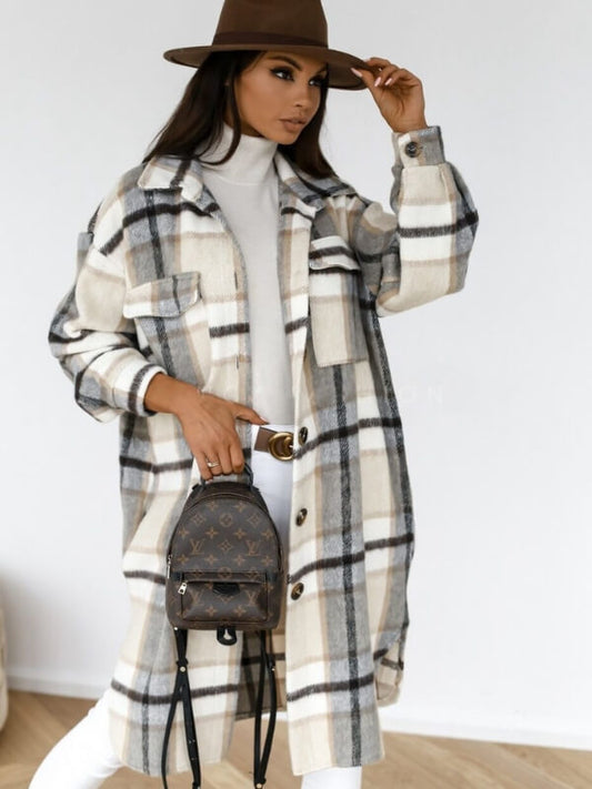 Cinzia™ - Oversized Check Coat for Women