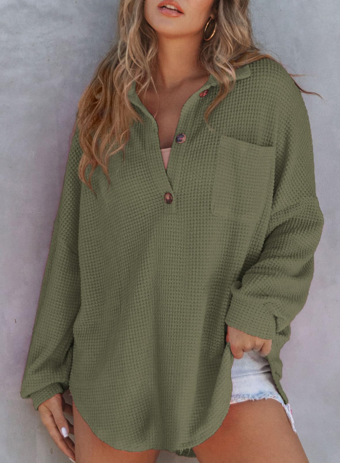 Linda - Wafle style shirt style knitted jacket