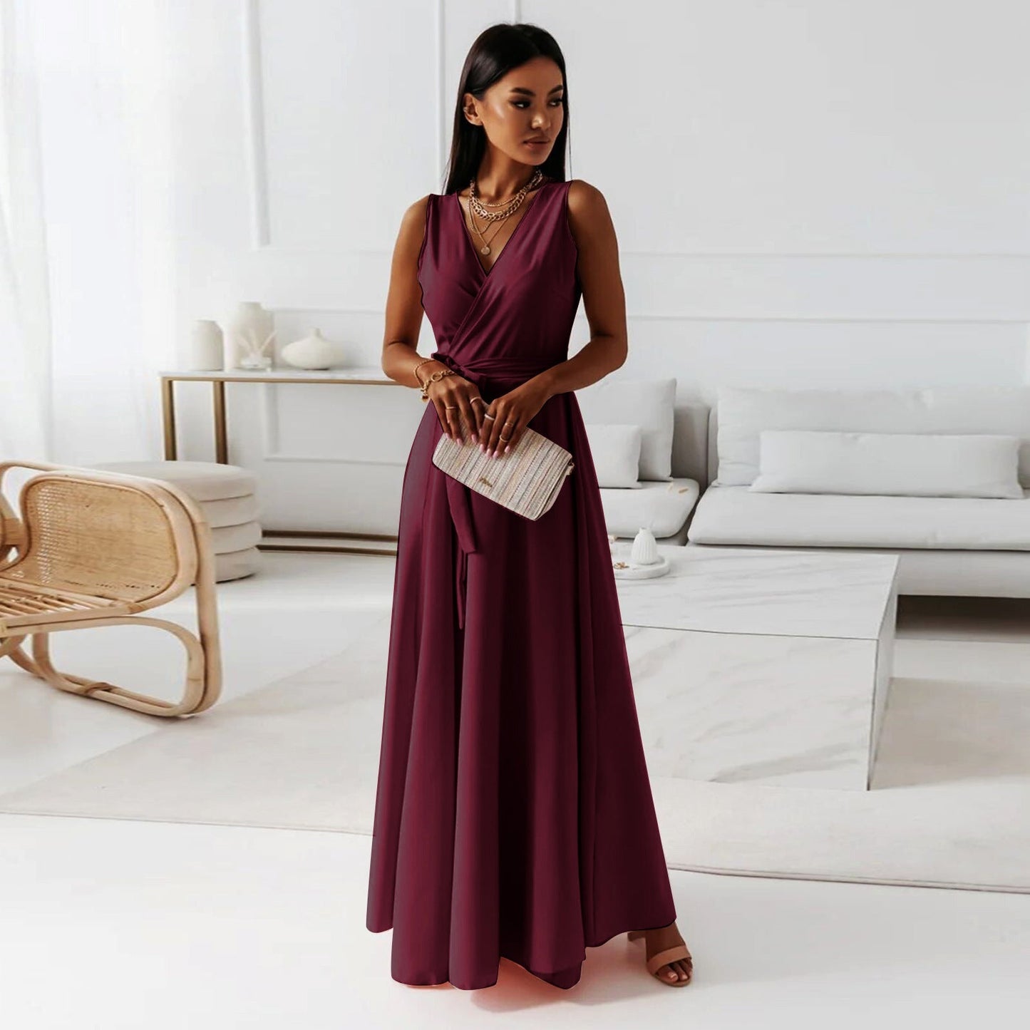 Gardenia™ - Elegant Long Dress with V-Neck