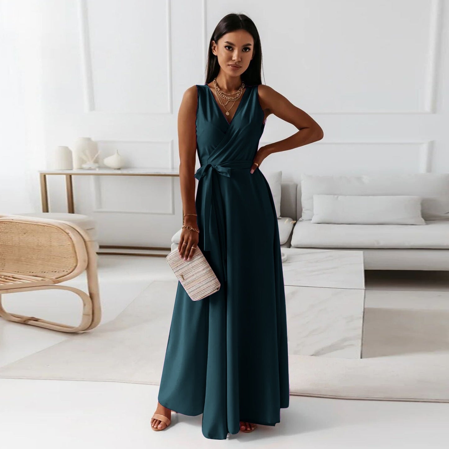 Gardenia™ - Elegant Long Dress with V-Neck