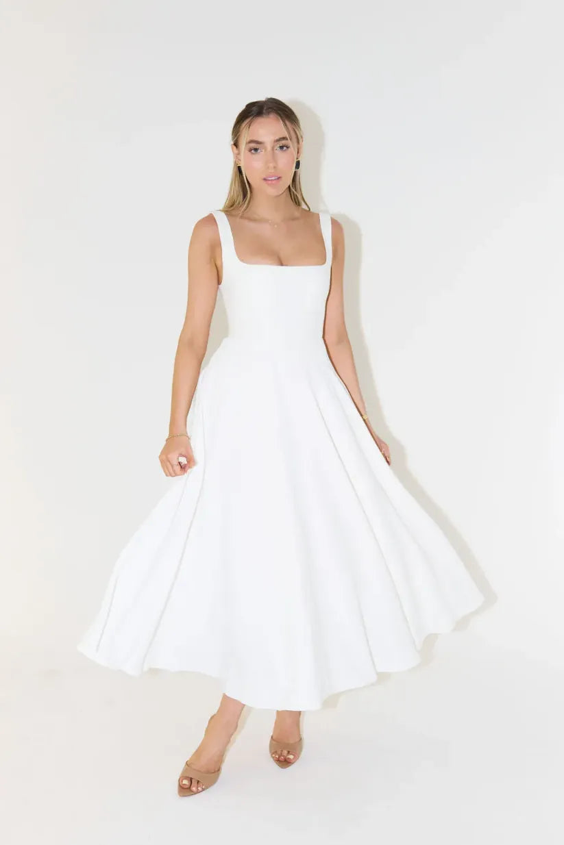 Blake™ - Midi Dress with Square Neckline and High Waist
