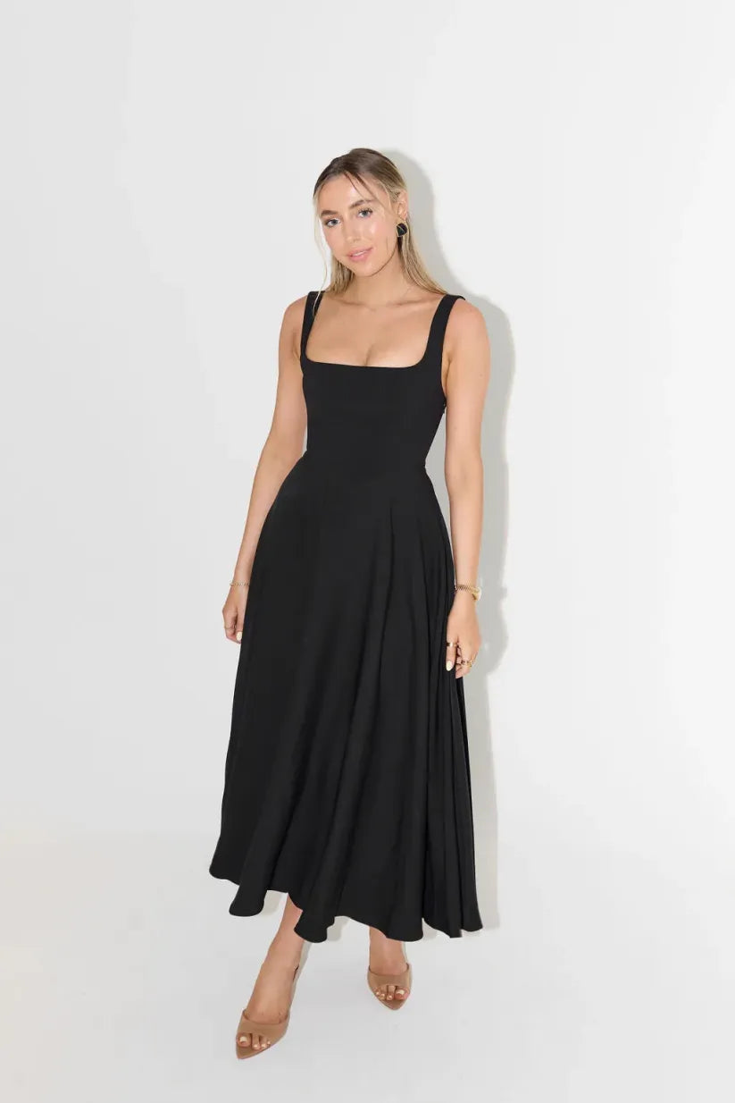 Blake™ - Midi Dress with Square Neckline and High Waist