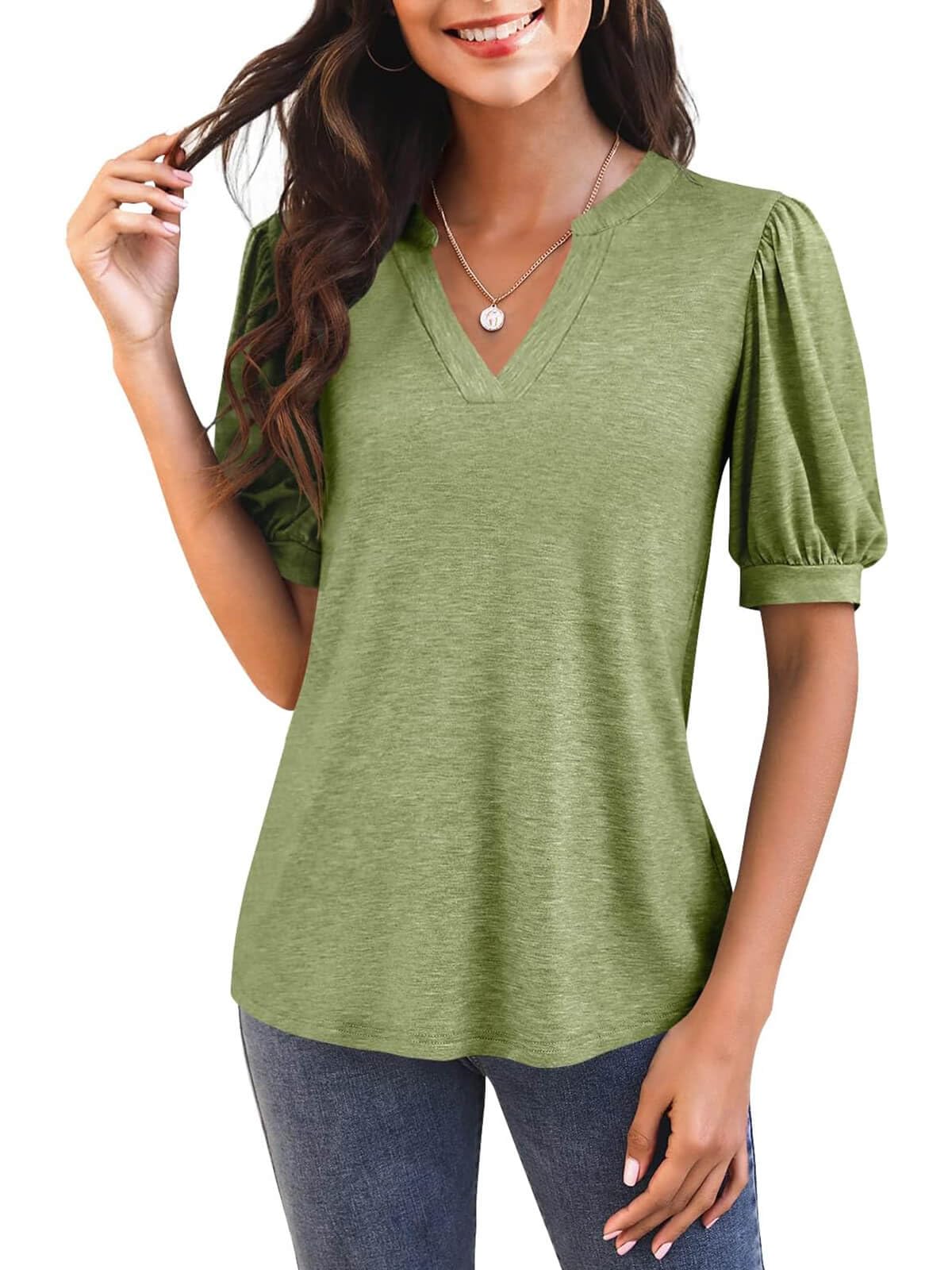 Jimena™ - V-Neck T-Shirt with Puff Sleeves