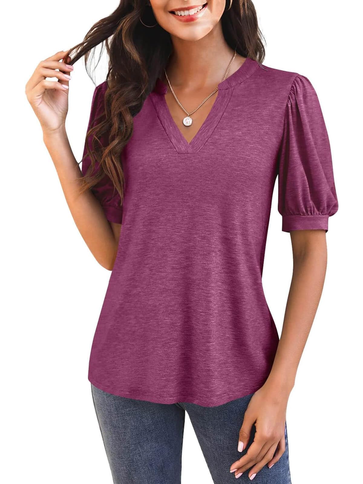 Jimena™ - V-Neck T-Shirt with Puff Sleeves