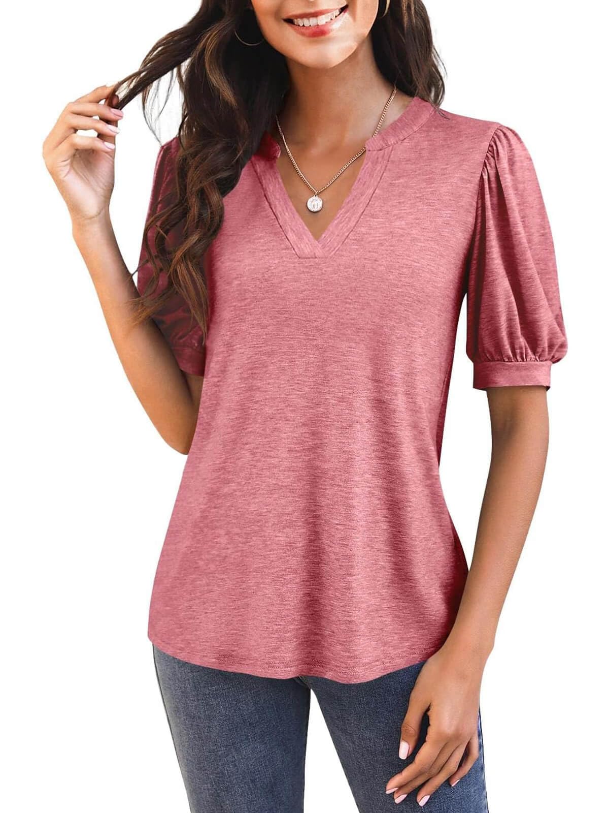 Jimena™ - V-Neck T-Shirt with Puff Sleeves