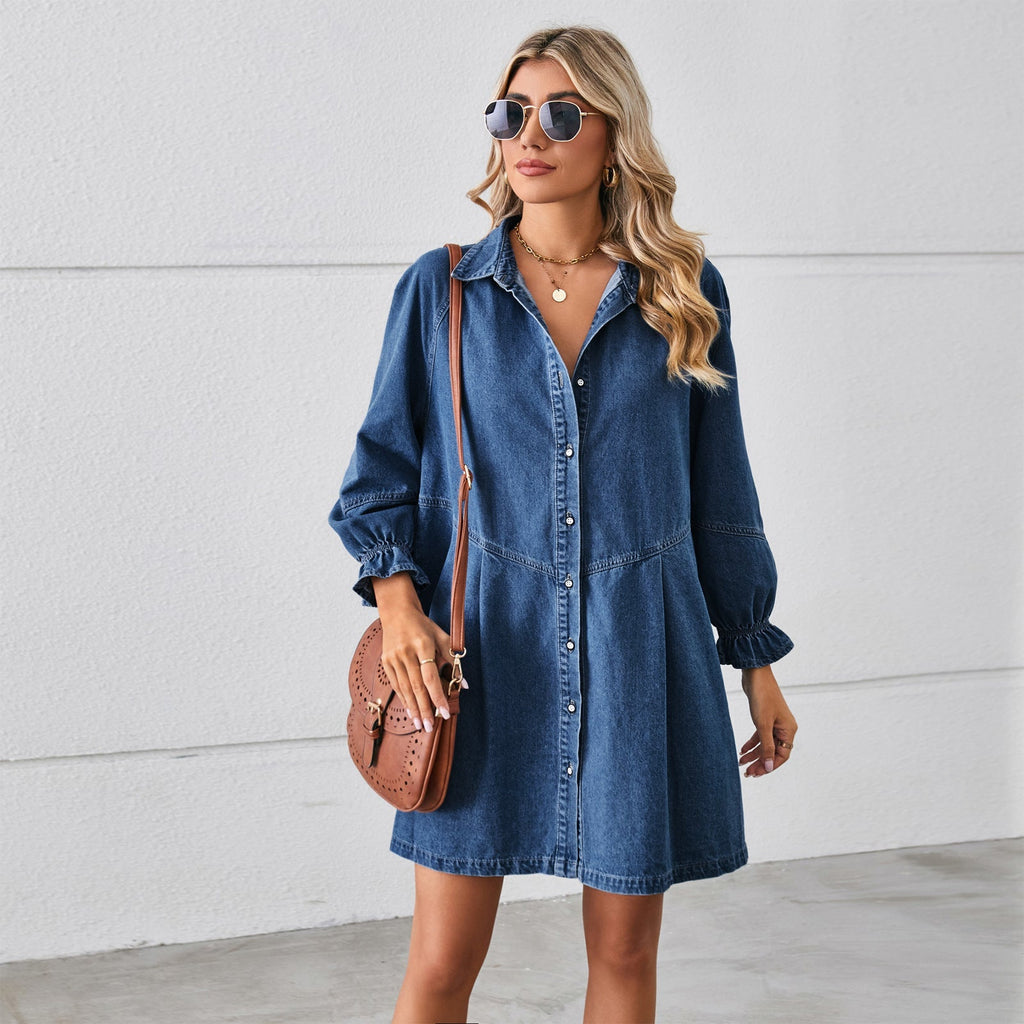 Marilin™ - Denim Dress with Puff Sleeves