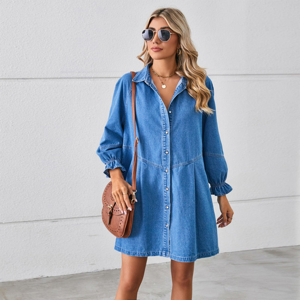 Marilin™ - Denim Dress with Puff Sleeves