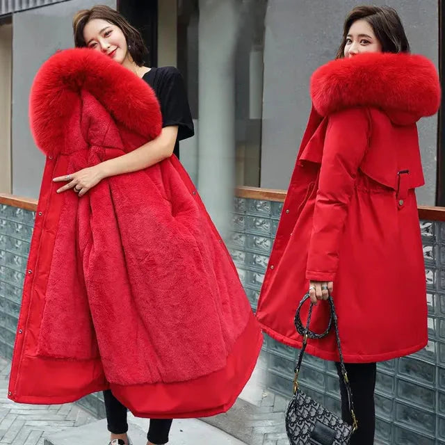 Iola™ - Long Jacket with Faux Hood and Fleece Lining