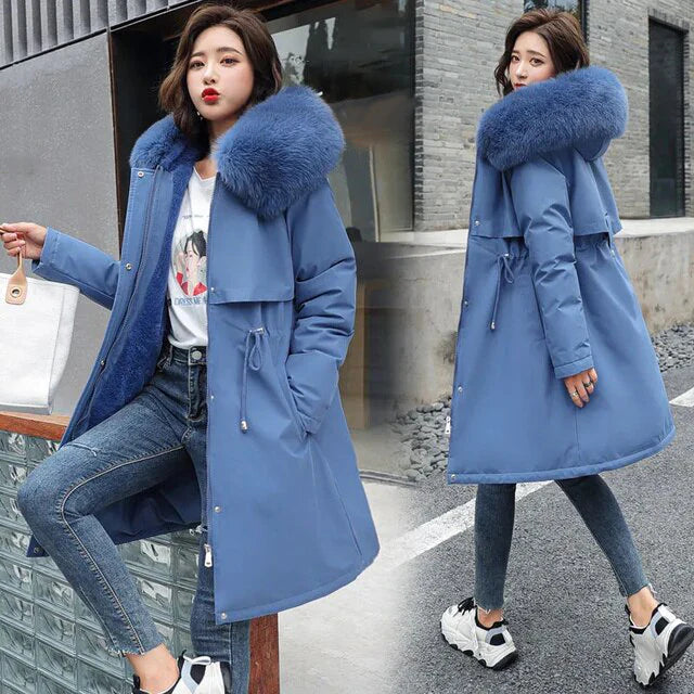 Iola™ - Long Jacket with Faux Hood and Fleece Lining